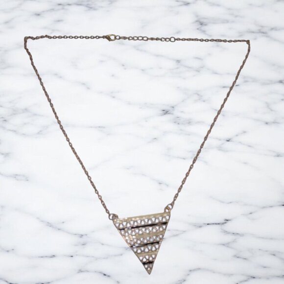 Vintage Geometric Triangle Pendant Necklace Gold Tone Boho Art Deco Adjustable - Picture 2 of 6